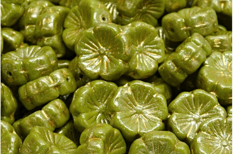 ハワイアンフラワービーズ、グリーン 34302 (53420-34302)、ガラス、チェコ共和国