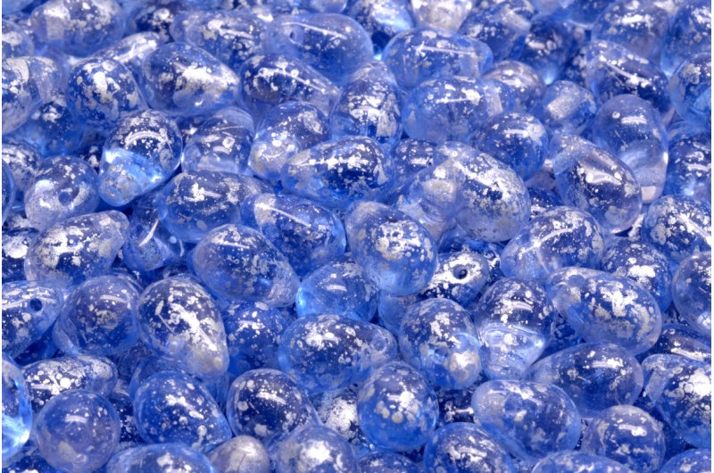 ドロップビーズ、透明ピンク透明ブルーシルバースプラッシュ(70100-30040-94400)、ガラス、チェコ共和国