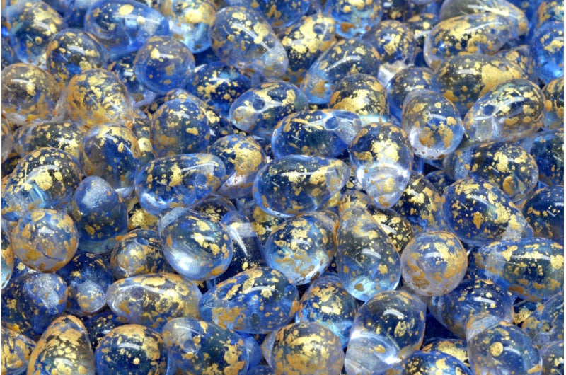 ドロップビーズ、透明ピンク透明ブルーゴールドスプラッシュ(70100-30040-94401)、ガラス、チェコ共和国