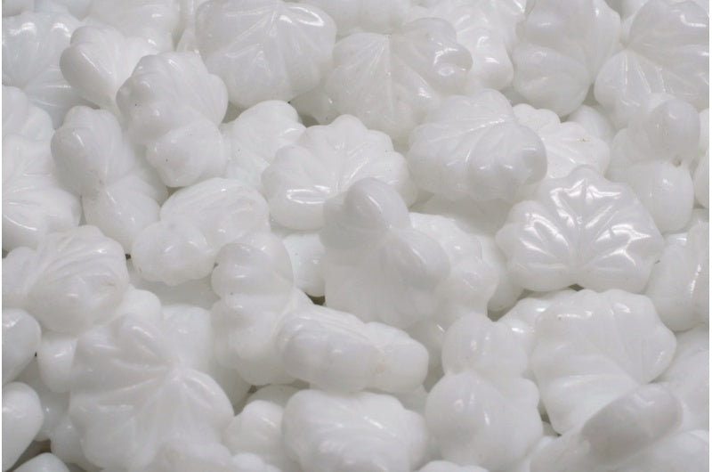 メープルリーフビーズ、ホワイト(02010)、ガラス、チェコ共和国