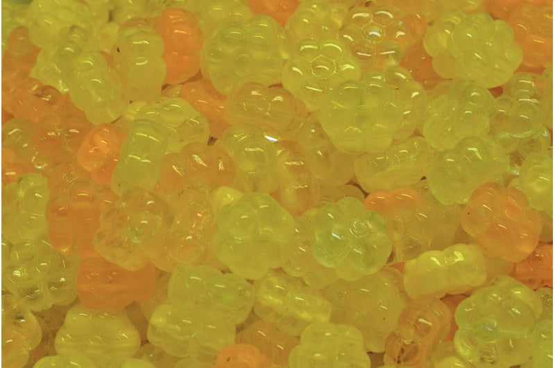 フラットフラワービーズ、クリスタルYLW ORG(00030-YLW-ORG)、ガラス、チェコ共和国