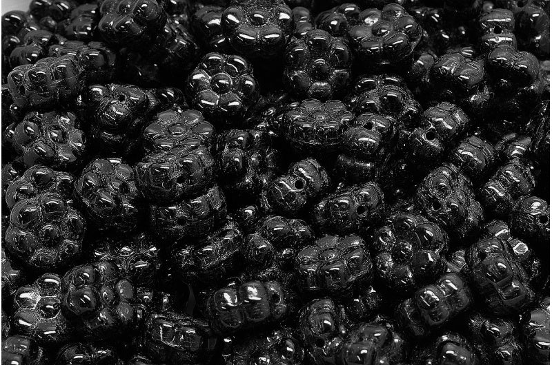 フラットフラワービーズ、ブラック(23980)、ガラス、チェコ共和国