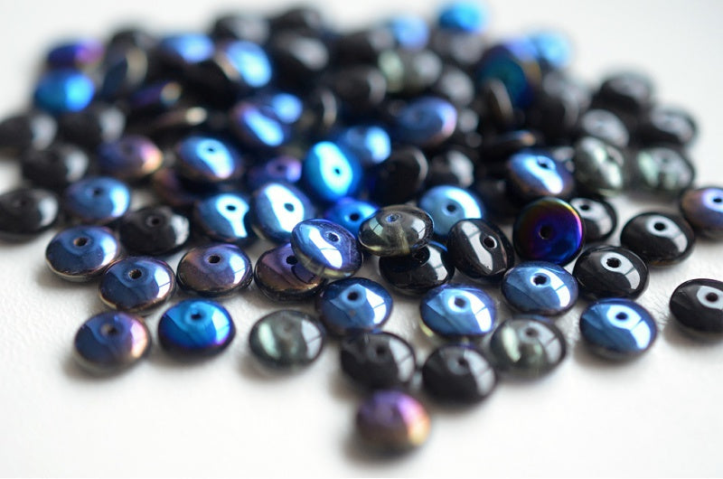 Space Disk Beads, Black Ab (23980-28701), Glass, Czech Republic