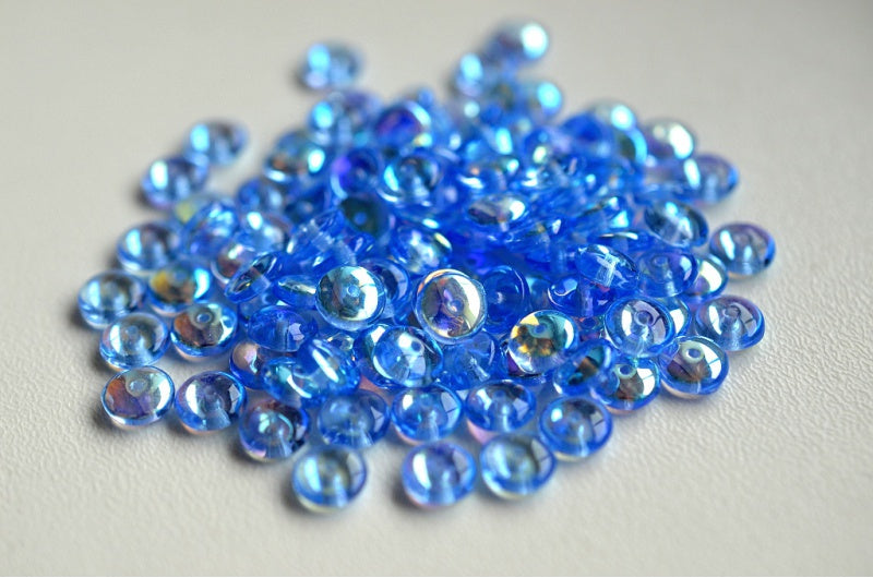 Space Disk Beads,透明蓝色 Ab (30010-28701),玻璃,捷克共和国