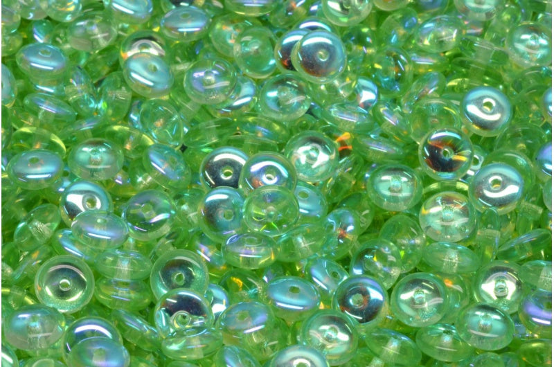 Space Disk Beads,透明绿色 Ab (50500-28701),玻璃,捷克共和国