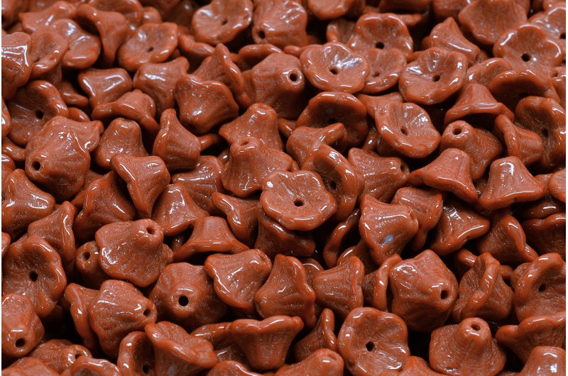 Bell Flower Cup Beads, Opaque Brown (13600), Glass, Czech Republic