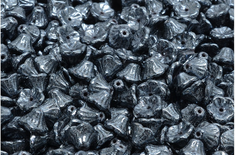 钟花杯珠,黑色赤铁矿 (23980-14400),玻璃,捷克共和国