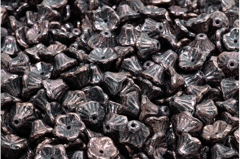 Bell Flower Cup Beads, Black Purple (23980-15726), Glass, Czech Republic