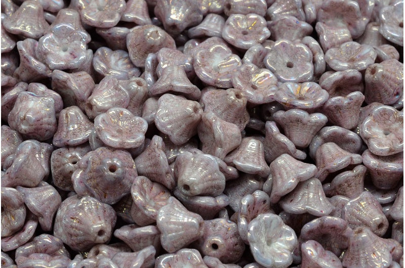 Bell Flower Cup Beads, White Vega Iris (02010-15781), Glass, Czech Republic