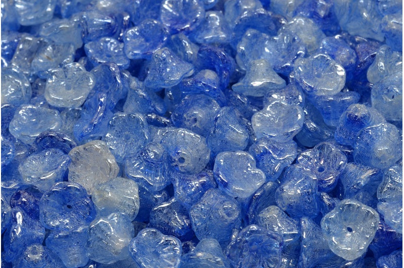 Bell Flower Cup Beads, Crystal Transparent Blue Hematite (00030-30070-14400), Glass, Czech Republic