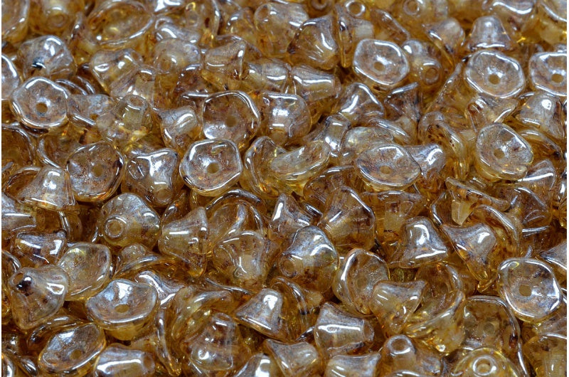 钟花杯珠,琥珀色水晶染色 (00030-65401),玻璃,捷克共和国