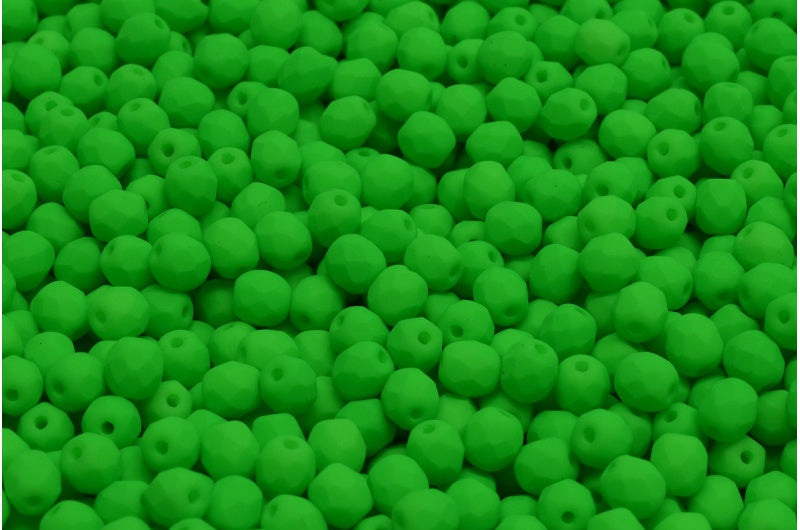 ファセット加工ラウンドビーズ、ホワイトネオングリーン(02010-25124)、ボヘミアクリスタルガラス、チェコ共和国