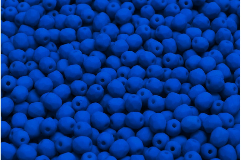 Fire Polished Faceted Beads Round, White Frosted Blue (02010-25127), Bohemia Crystal Glass, Czech Republic