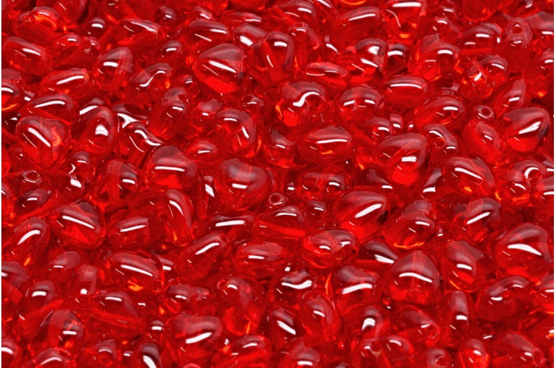 ハートビーズ、ルビーレッド(90080)、ガラス、チェコ共和国