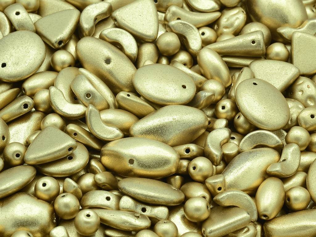 Mixed Glass Beads, Aztec Pale Gold Matte, Glass, Czech Republic