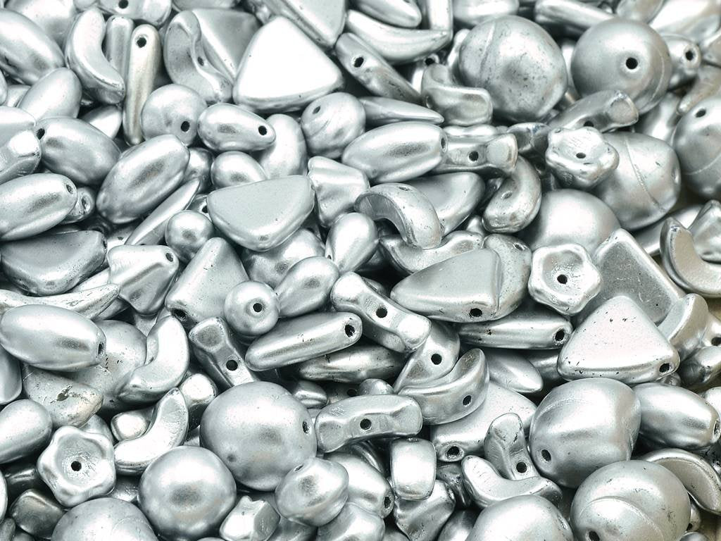 Mixed Glass Beads, Silver Matte, Glass, Czech Republic