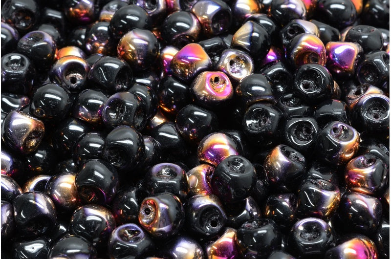 Mushroom Button Beads, Black Sliperit (23980-29501), Glass, Czech Republic