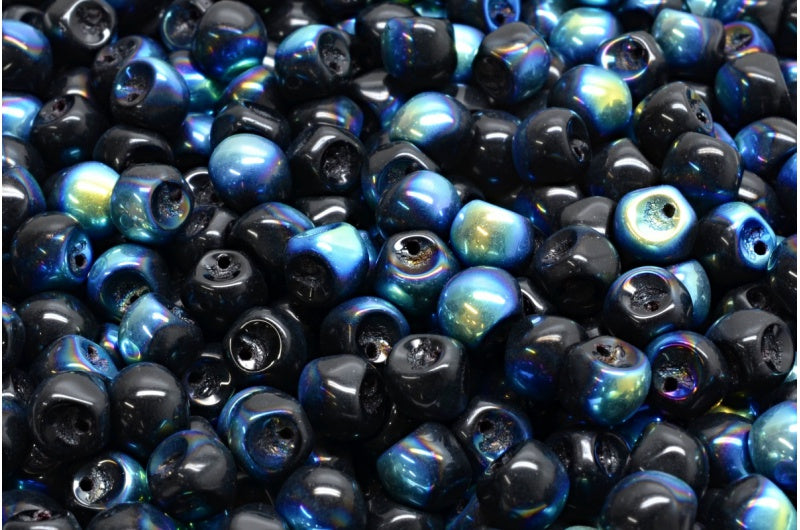 Mushroom Button Beads, Black Ab (23980-28701), Glass, Czech Republic