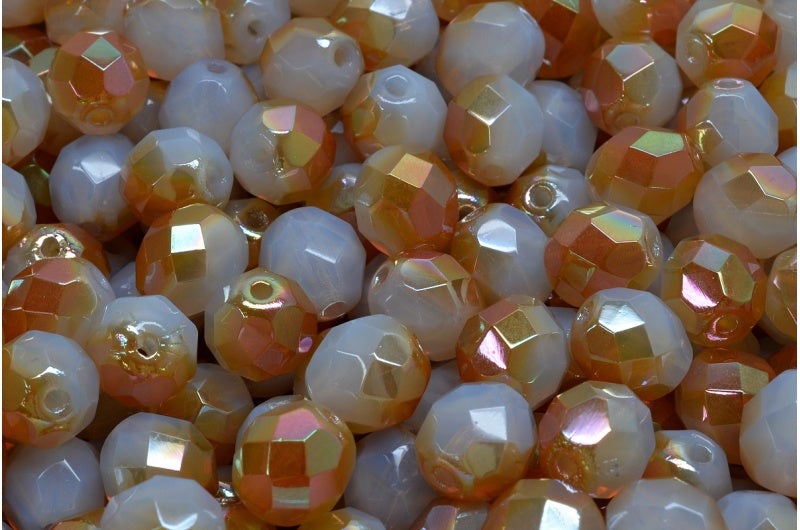 Fire Polished Faceted Beads Round, Transparent Light Amethyst Apricot Coatings (21000-29121), Bohemia Crystal Glass, Czech Republic
