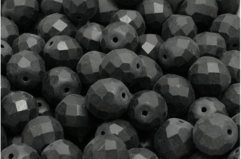 Fire Polished Faceted Beads Round, Black Matte (23980-84100), Bohemia Crystal Glass, Czech Republic