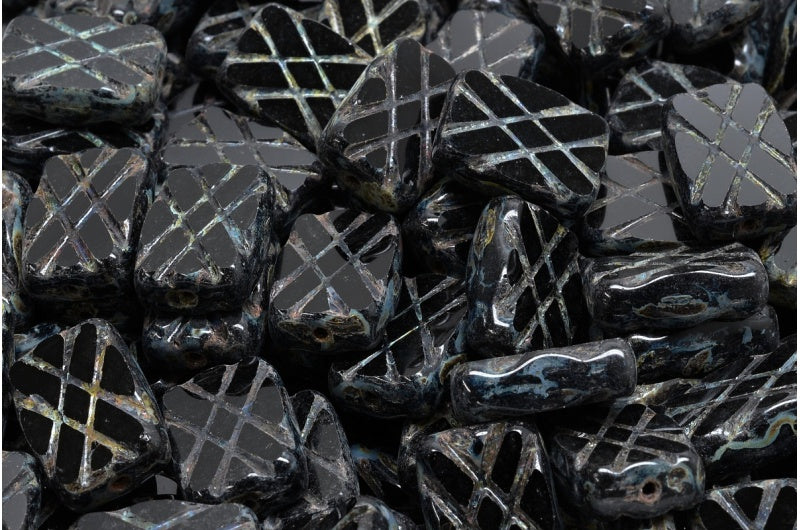 Table Cut Designed Rectangle Beads, Black Stain Strong (23980 86805), Glass, Czech Republic