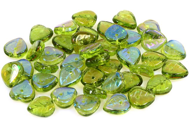 Heart Leaf Beads 9 mm, Transparent Green 27307 (50220-27307), Bohemia Crystal Glass, Czechia 11100074
