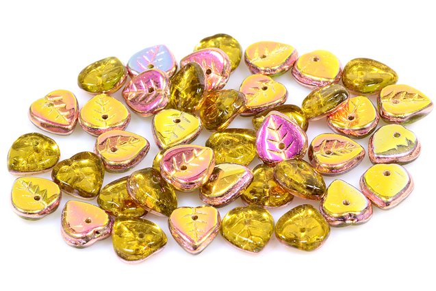 Heart Leaf Beads 9 mm, Transparent Green 28009 (50220-28009), Bohemia Crystal Glass, Czechia 11100074