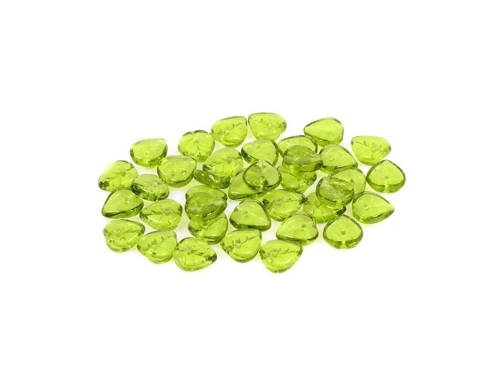 Heart Leaf Beads Transparent Green Glass Czech Republic