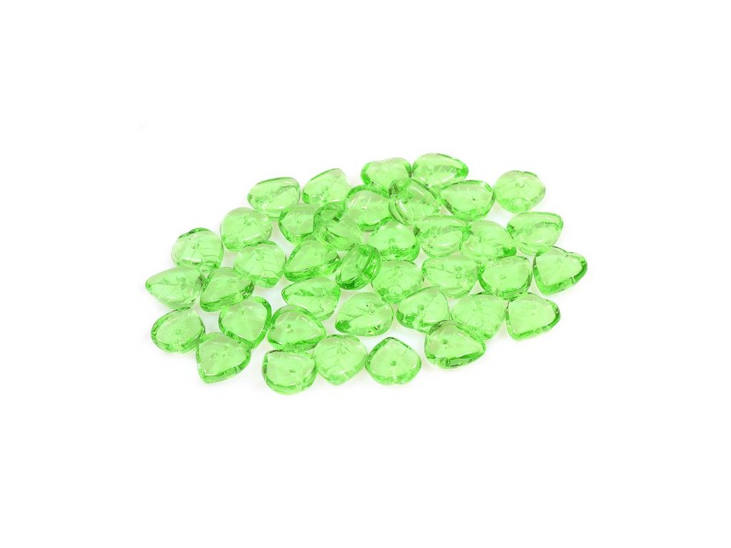 Heart Leaf Beads Transparent Green Glass Czech Republic
