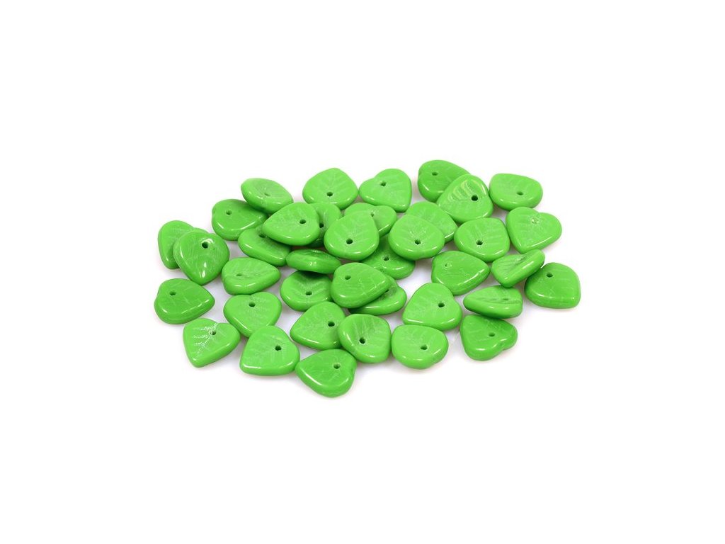Heart Leaf Beads Opaque Green Glass Czech Republic