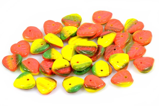 Heart Leaf Beads 9 mm, Mixed Colors Autumn (), Bohemia Crystal Glass, Czechia 11100074