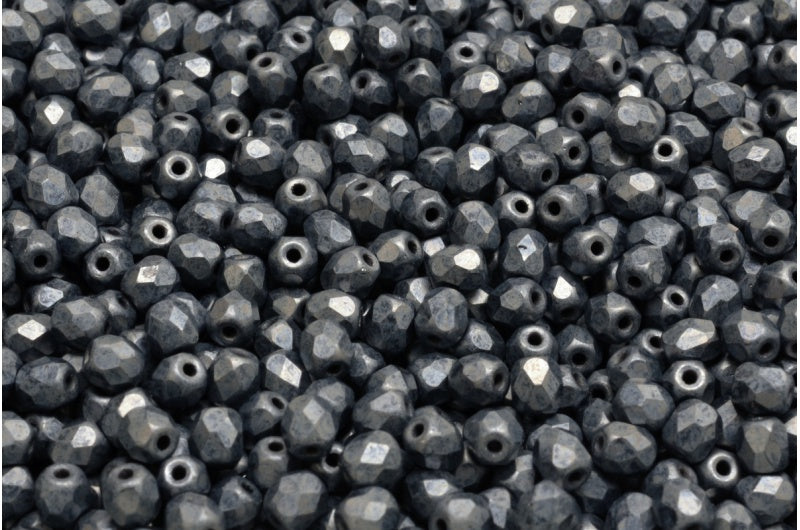 ファセット加工ビーズラウンド、ブラックマットヘマタイト(23980-84100-14400)、ボヘミアクリスタルガラス、チェコ共和国