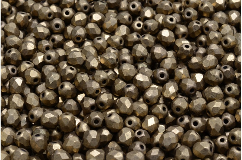 Fire Polished Faceted Beads Round, Black Matte Brass (23980-84100-90215), Bohemia Crystal Glass, Czech Republic