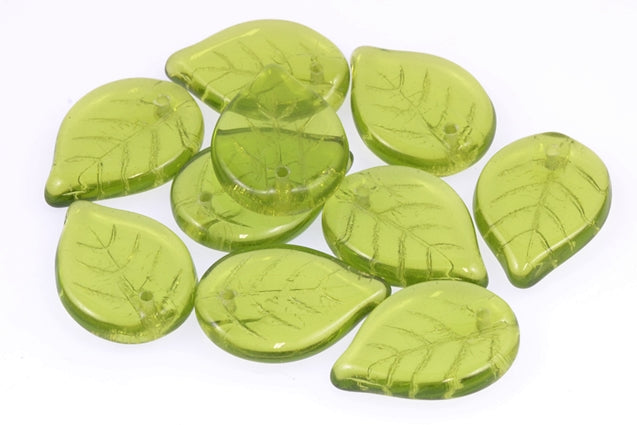 Apple Leaf Beads 18 x 13 mm, Transparent Green (50230), Bohemia Crystal Glass, Czechia 11100076