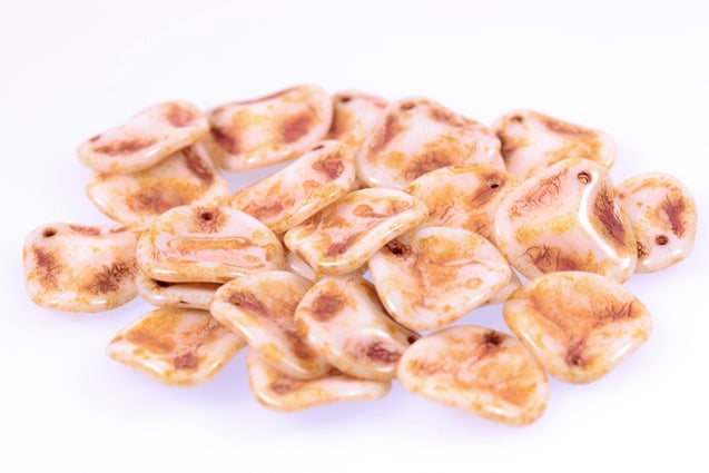 Rose Petal Beads 14 x 13 mm, Chalk White Travertin (3000-86800), Bohemia Crystal Glass, Czechia 11100077