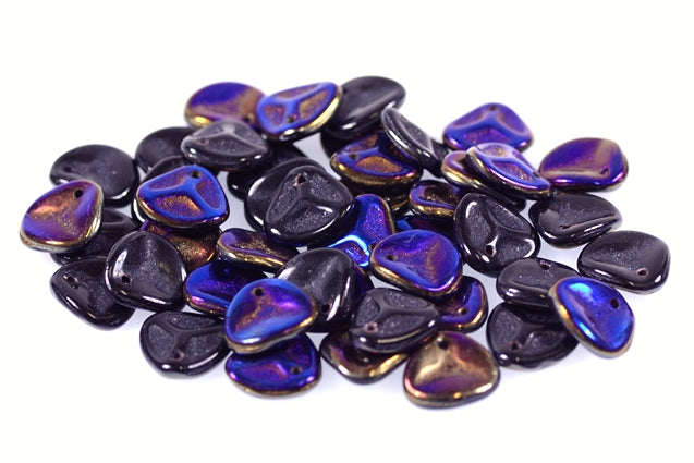 Rose Petal Beads 8 x 7 mm, Black 22201 (23980-22201), Bohemia Crystal Glass, Czechia 11100077
