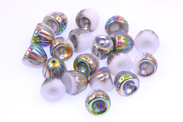 Bell Shaped Pressed Beads 8 x 9 mm, Chalk White Crystal Vitrail Medium Coating (3000-28101), Bohemia Crystal Glass, Czechia 11100080