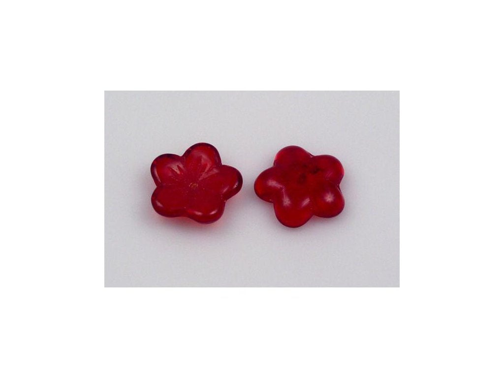 Flat Flower Beads Ruby Red Glass Czech Republic