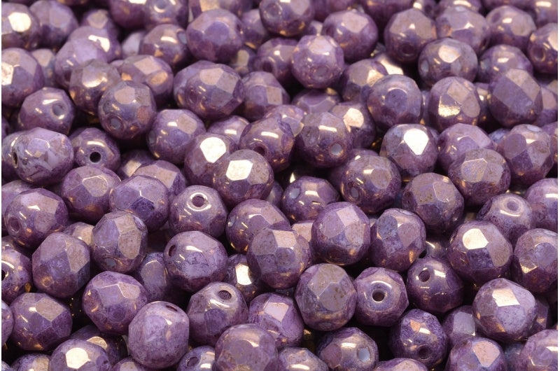 圆形火抛光刻面珠,粉笔白青铜(03000-14415),波西米亚水晶玻璃,捷克共和国