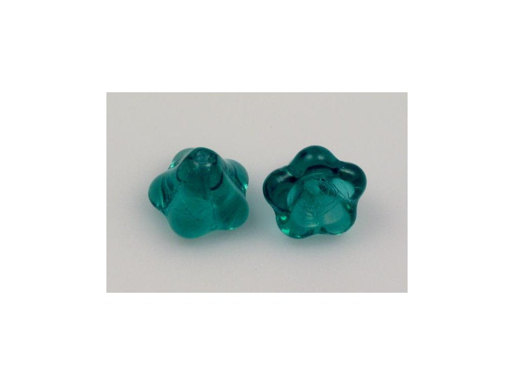 Flower Bell Beads Transparent Green Emerald Glass Czech Republic