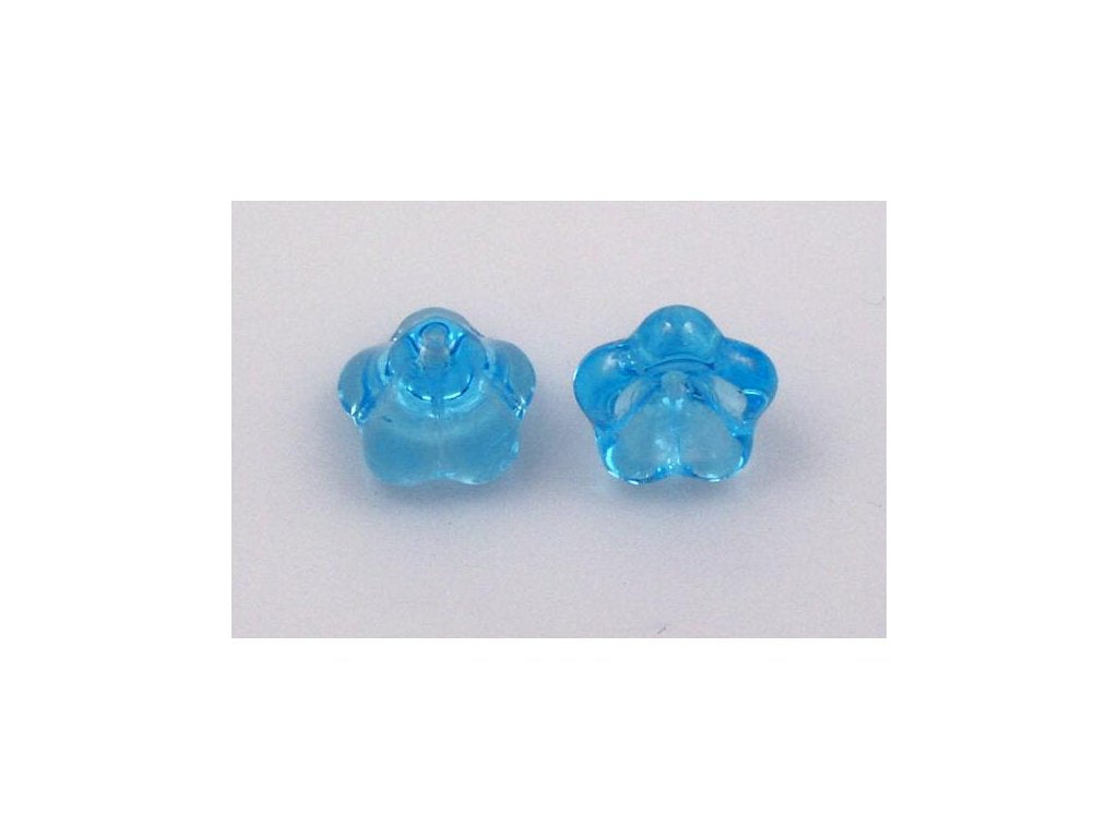Flower Bell Beads Transparent Aqua Glass Czech Republic