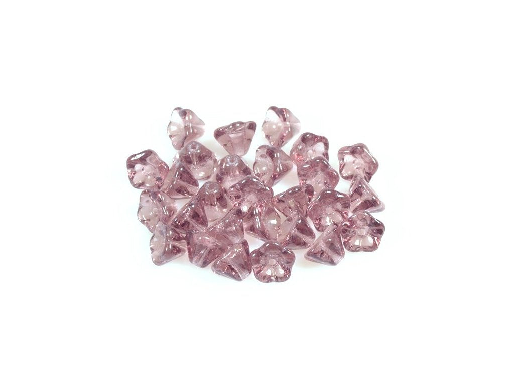 Flower Bell Beads Transparent Light Amethyst Glass Czech Republic