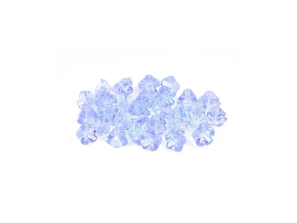 Flower Bell Beads Transparent Blue Glass Czech Republic