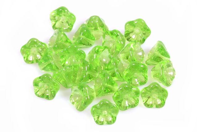 Bell Flower Beads 6 x 8 mm, Transparent Green (50410), Bohemia Crystal Glass, Czechia 11100240