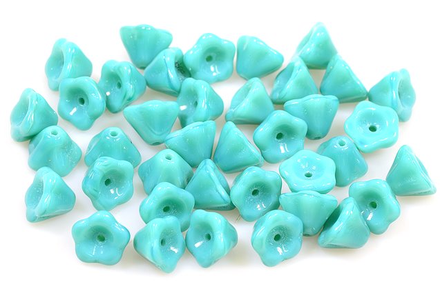 Bell Flower Beads 6 x 8 mm, Turquise (63140), Bohemia Crystal Glass, Czechia 11100240