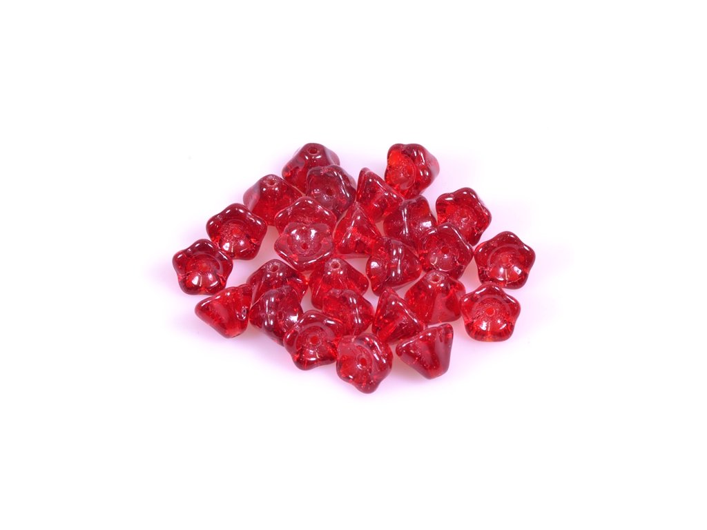 Flower Bell Beads Transparent Red Glass Czech Republic