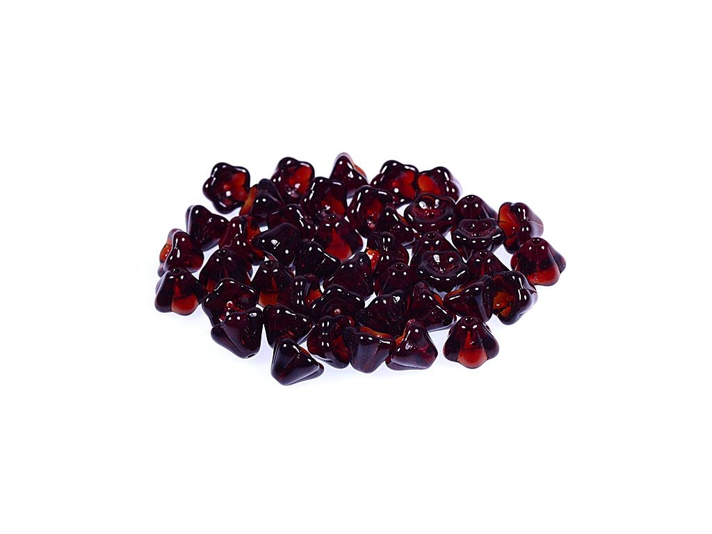 Flower Bell Beads Transparent Red Glass Czech Republic