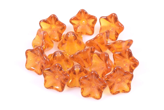 Petunia Flower Beads 8 x 13 mm, Transparent Orange (10080), Bohemia Crystal Glass, Czechia 11100285