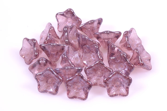 Petunia Flower Beads 8 x 13 mm, Transparent Light Amethyst Hematite (20030-14400), Bohemia Crystal Glass, Czechia 11100285