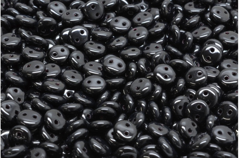 2穴レンズ豆ビーズ、黒(23980)、ガラス、チェコ共和国